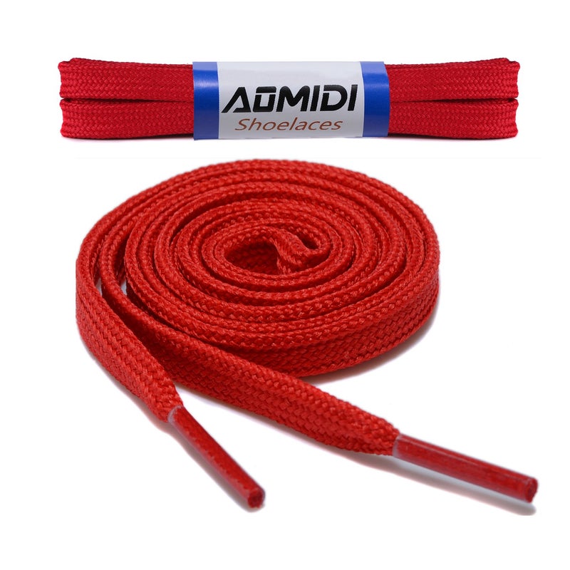 AOMIDI Flat Shoelaces Wide Shoes Lace 2 Pairs Wide Shoelaces Hollow Thick Flat Shoe Laces for Sneakers and Shoes (63" inches (160 cm), Red) - Image 1